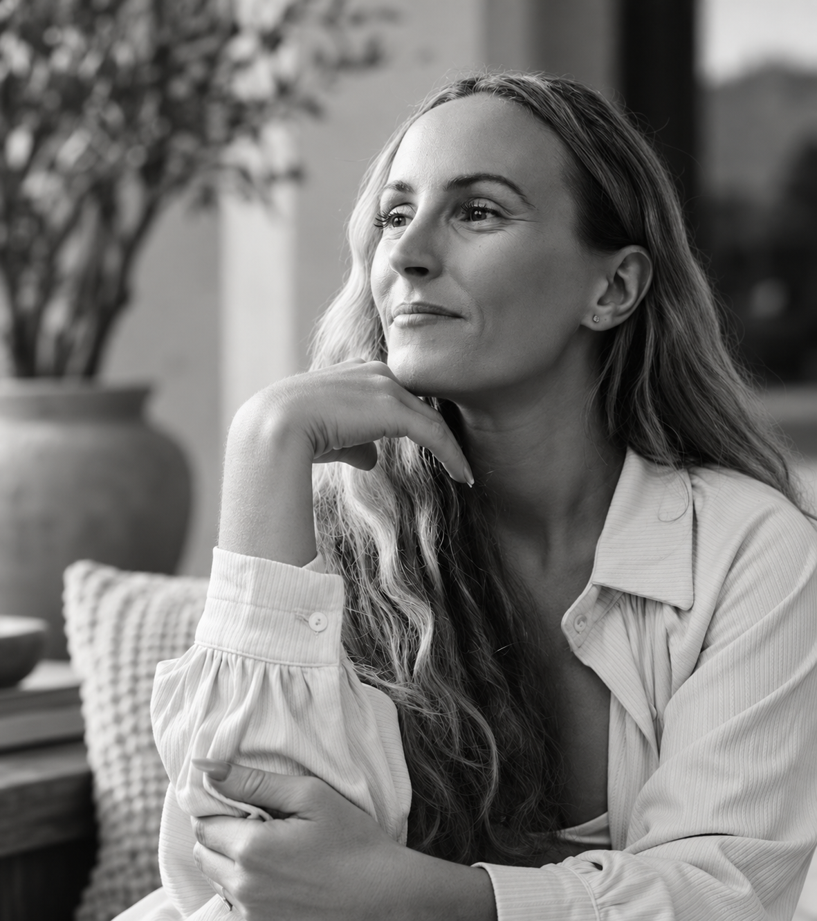 Dr Freya Savoy in contemplative pose